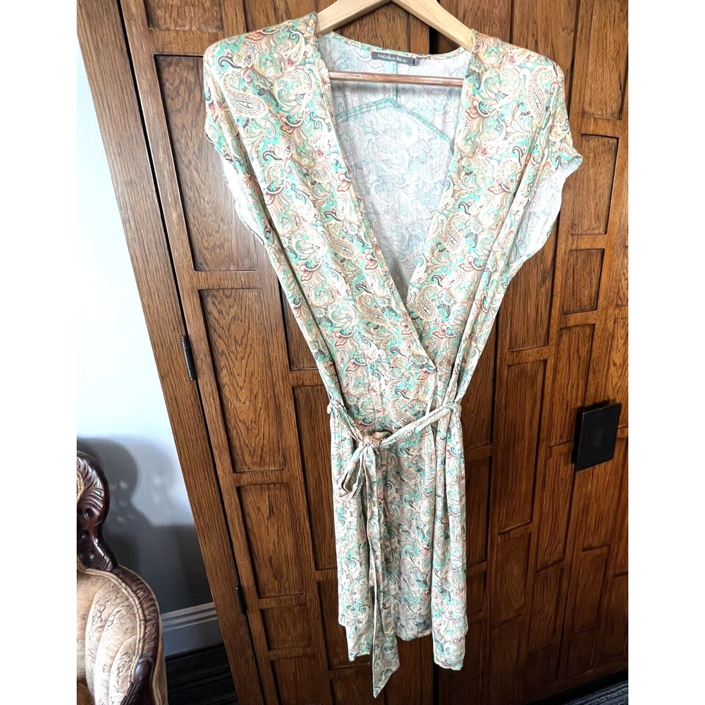 Michelle Belau Wrap Dress Short Sleeve SZ M Paisley Print Aqua Romantic Boho